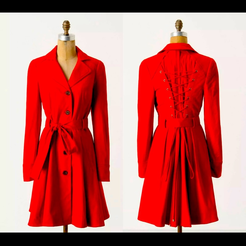 Anthropologie Sevenses Red Pansy Trench Coat Sz 0